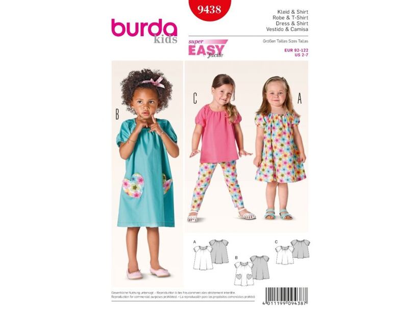 Strih Burda červený 9438 - detské jednoduché šaty