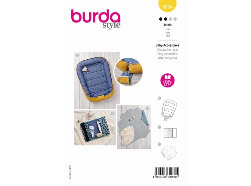 Strih Burda žltý 5834 - hniezdočko, látkový organizér, podložka, deka pre bábätká