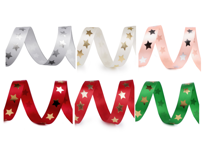 Saténová stuha - hviezdy (20mm x 13,5m)