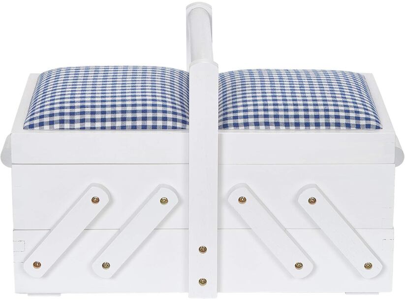 Kazeta - košík na šijacie potreby drevený s látkou - biely - PRYM