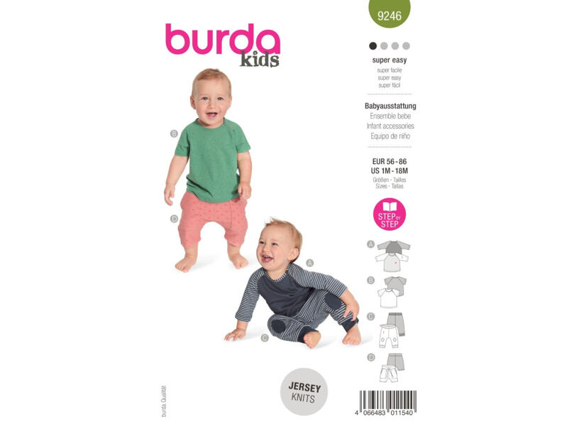 Strih Burda zelený 9246 - tričko a tepláčky pre bábätká