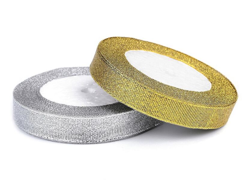 Brokátová stuha s lurexom (22,5 m) - zlatá, strieborná