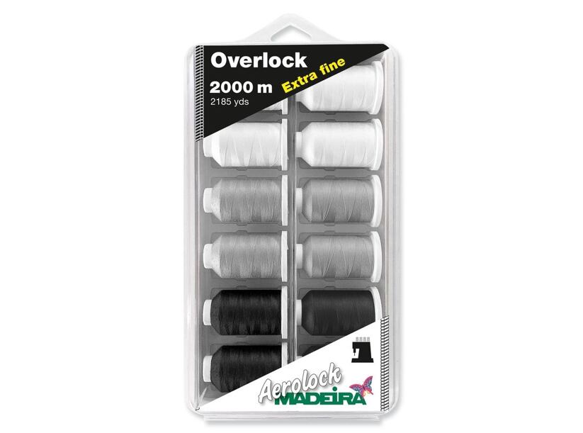 Overlockové nite PES Madeira Aerolock 180 - Black & White (12x2000m)