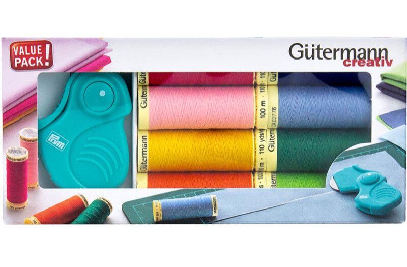 Sada šijacích nití PES Gütermann (8x100m) + skladacie rezacie koliesko Prym