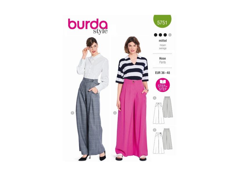 Strih Burda zelený 5751 - nohavice so širokými nohavicami, nohavicová sukňa