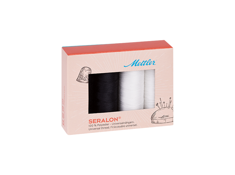 Súprava šijacích nití PES - SERALON 100 METTLER (4x200m) - čierna a biela