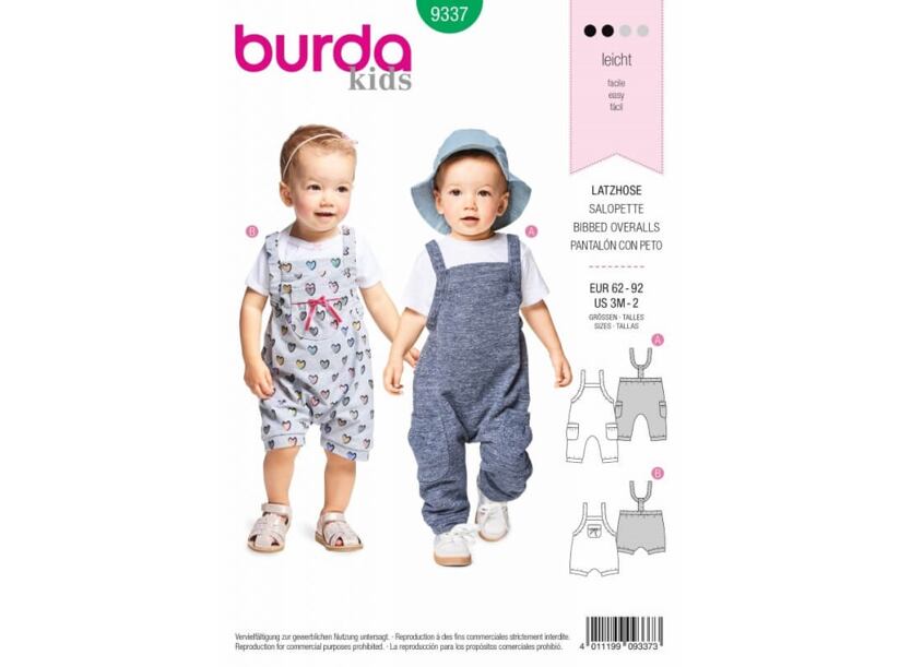 Strih Burda zelený 9337 - detské laclové nohavice, lacláče