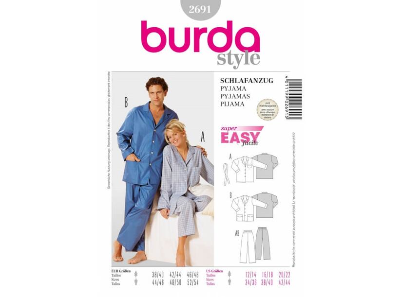 Strih Burda šedý 2691 - unisex pyžamo