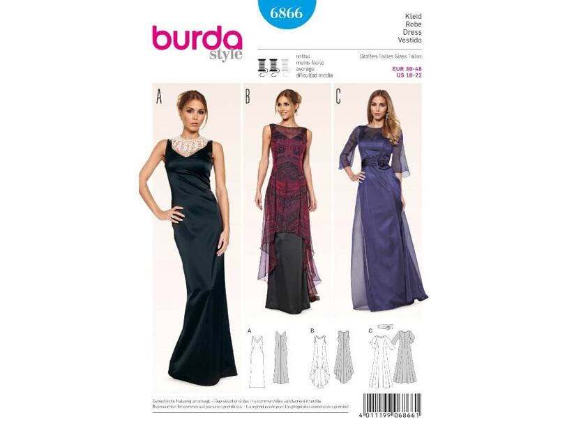 Strih Burda zlty 6866 - dámske dlhé plesové šaty