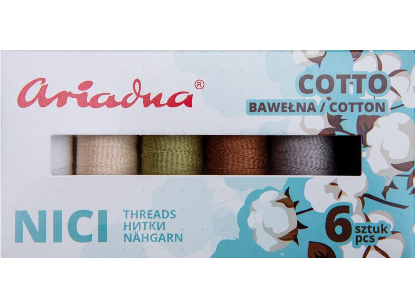 Súprava bavlnených šijacích nití Ariadna Talia (6x170m) - Cotto Earth