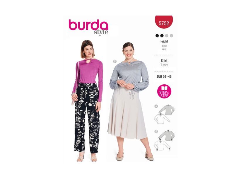 Strih Burda červený 5752 - tričko so šnurovaným výstrihom