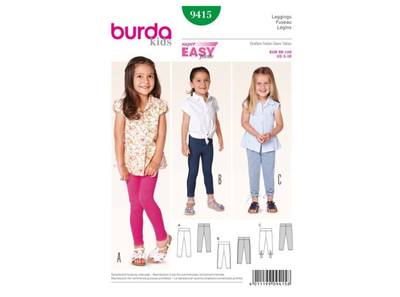 Strih Burda zelený 9415 - detské legíny