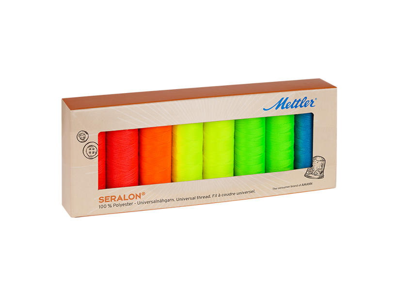 Súprava šijacích nití PES - SERALON 100 METTLER (8x200m) - neón