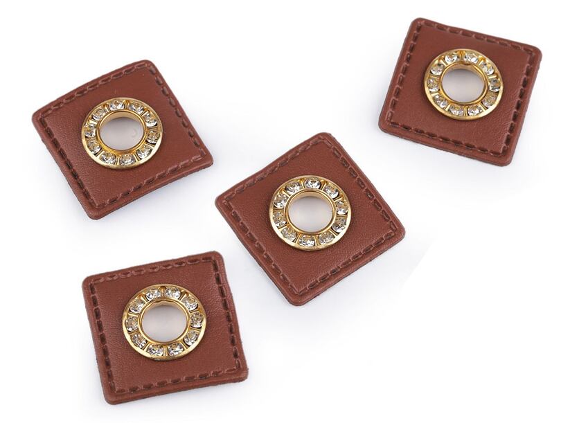 Priechodka s koženkou a kamienkami - na našitie - prievlak 8 mm (4ks)