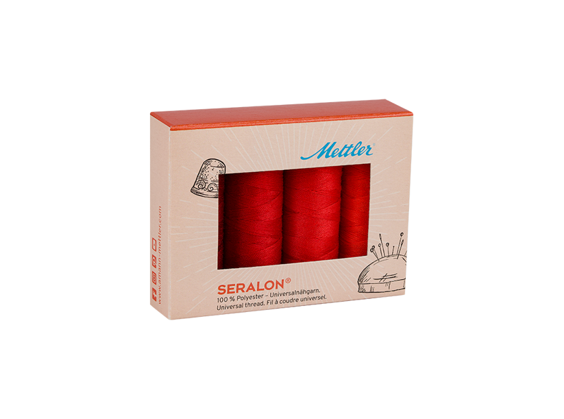 Súprava šijacích nití PES - SERALON 100 METTLER (4x200m) - červená