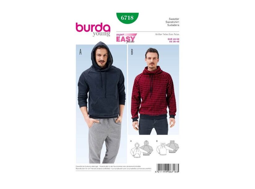 Strih Burda zelený 6718 - pánska mikina