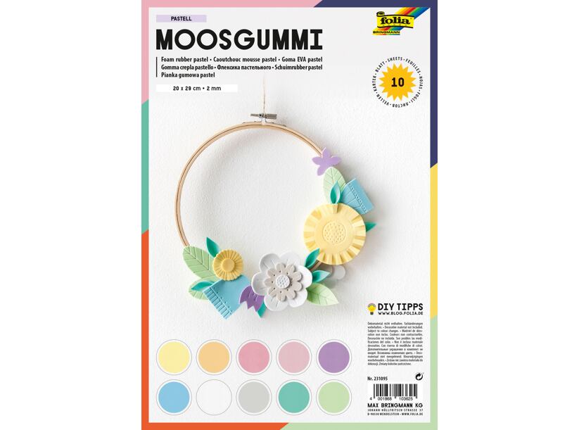 Penová guma moosgummi - 10 listov, 10 farieb - pastel