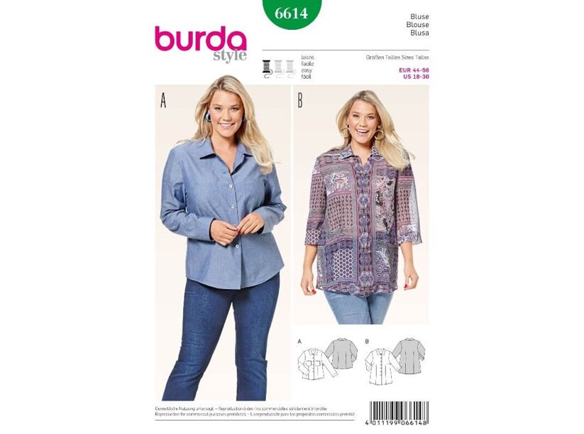 Strih Burda zelený 6614 - dámska košeľa pre plnoštíhle