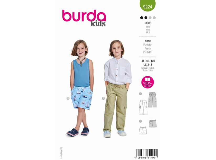 Strih Burda zelený 9224 - chlapčenské nohavice, šortky, plavky