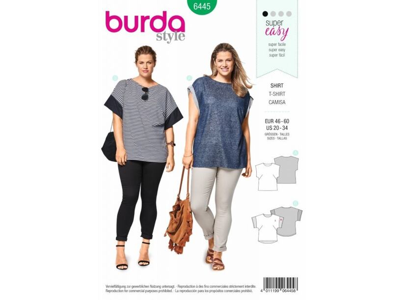 Strih Burda zelený 6445 - jednoduché tričko pre plnoštíhle