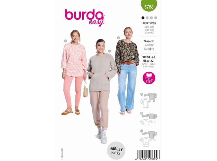 Strih Burda zelený 5788 - voľná mikina, dlhá mikina, krátka mikina