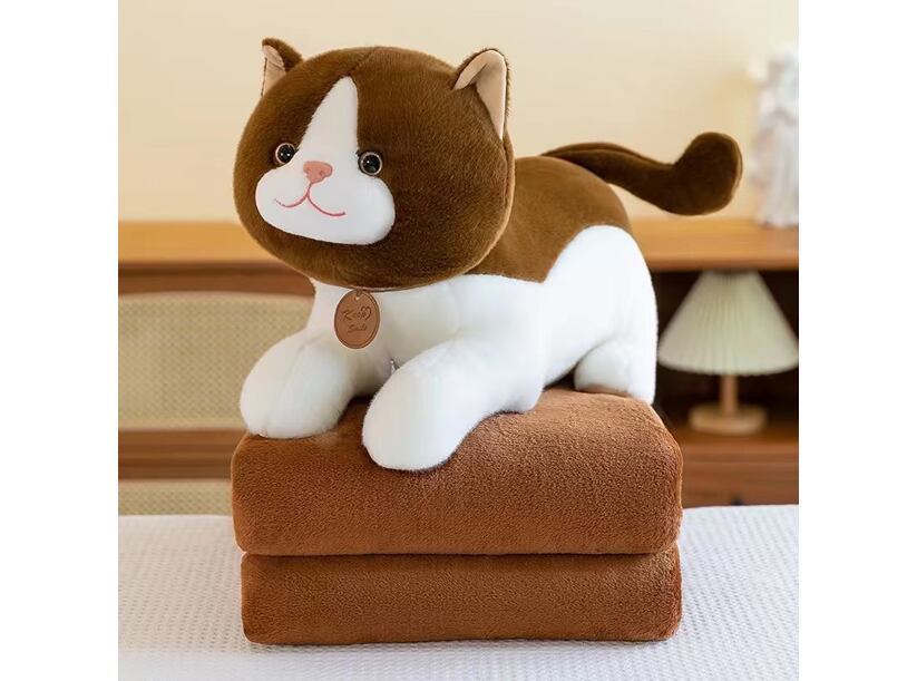 Plyšové mačiatko hnedé – Vankúš a deka 2v1