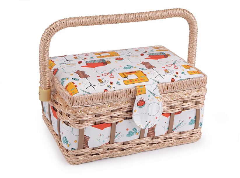 Kazeta - košík na šijacie potreby - biela/šijací stroj