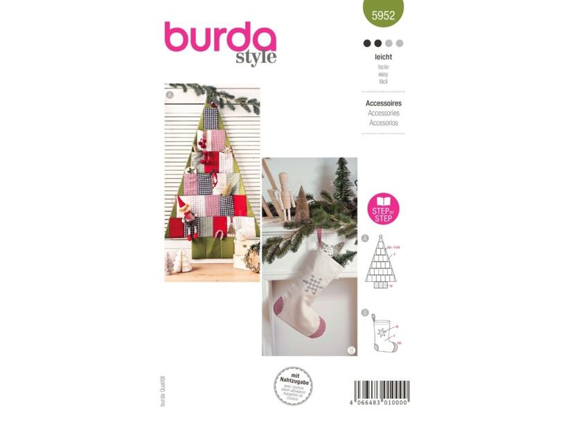 Strih Burda zelený 5952 - adventný kalendár "stromček", mikulášska pančucha