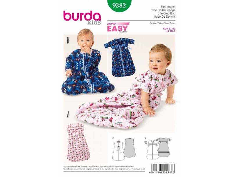 Strih Burda zelený 9382 - detský spací vak