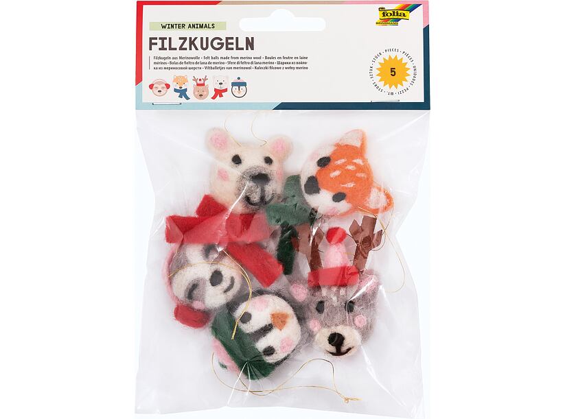 Bambulky - filcové zvieratká z merino vlny - zimný set (5 ks)