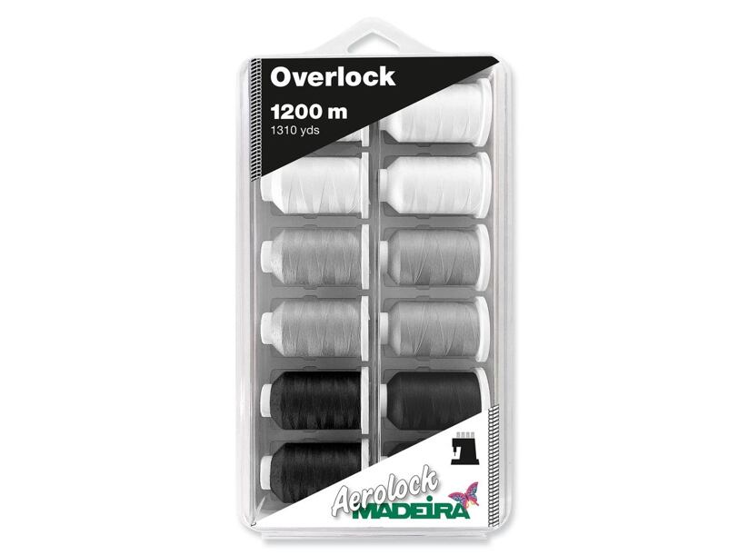 Overlockové nite PES Madeira Aerolock 125 - Black & White (12x1200m)