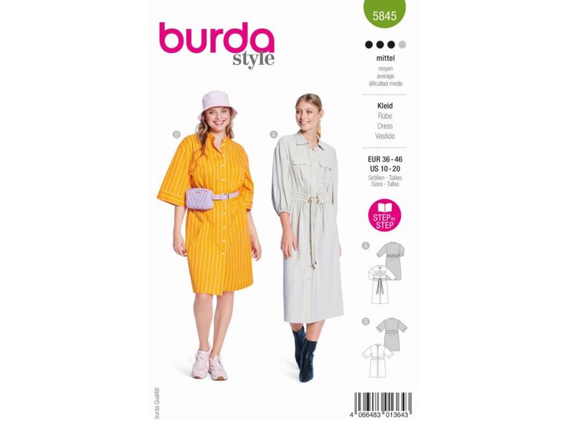 Strih Burda zelený 5845 - košeľové šaty, zapínacie šaty