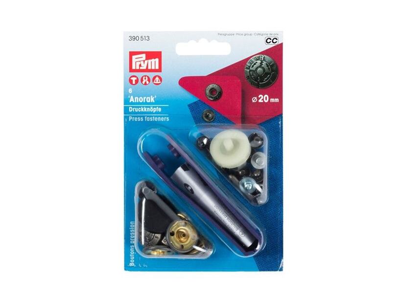 Gombík stláčací ANORAK 20 mm DESIGN staromosadz (6ks) s aplikátorom - PRYM