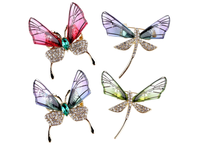 Brošňa vážka/motýľ s brúsenými kamienkami