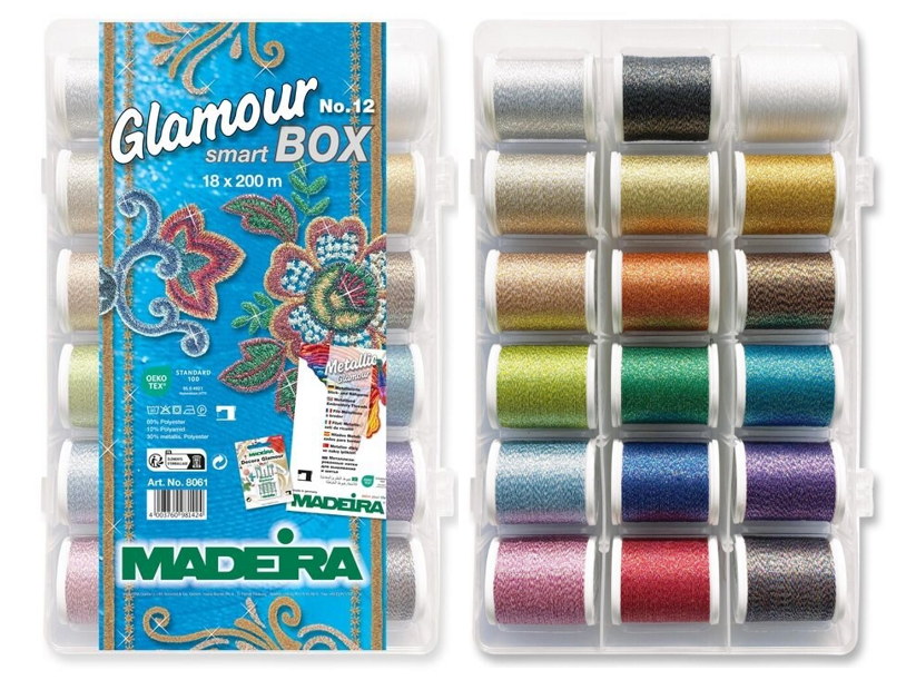 Vyšívacie nite PES Madeira Glamour 12 Smartbox (18x200m)