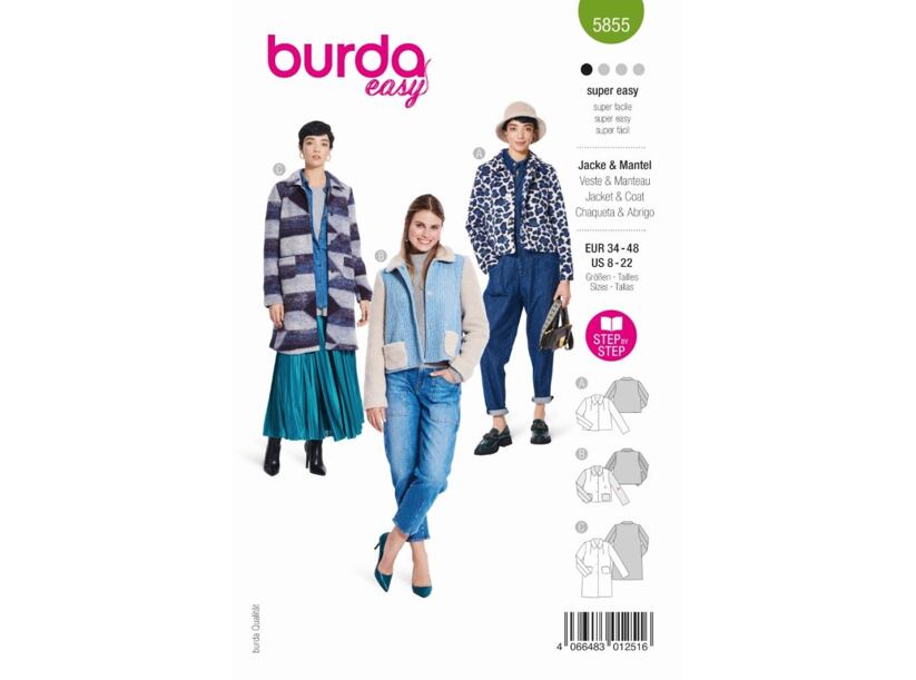 Strih Burda zelený 5855 - plyšová bunda, kabát