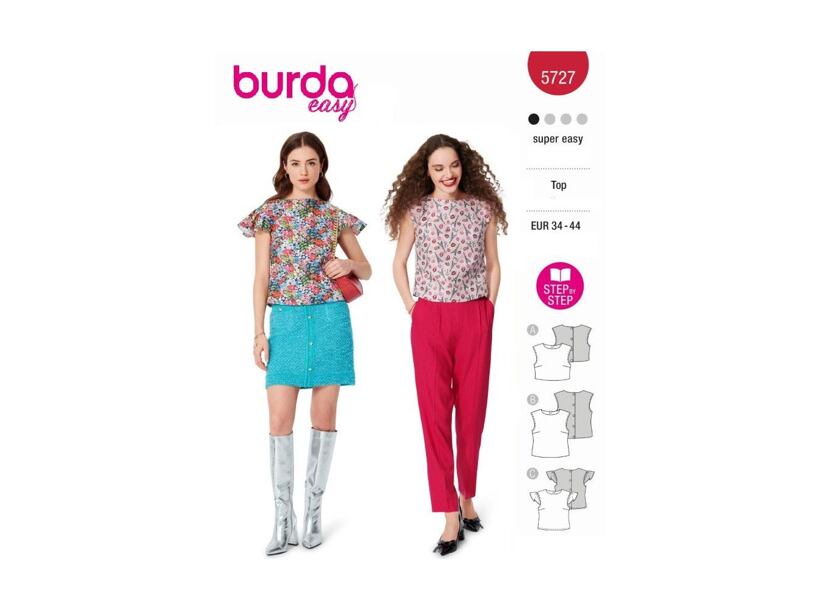 Strih Burda červený 5727 - blúzka s prepínaním na chrbte, top bez rukávov, crop top