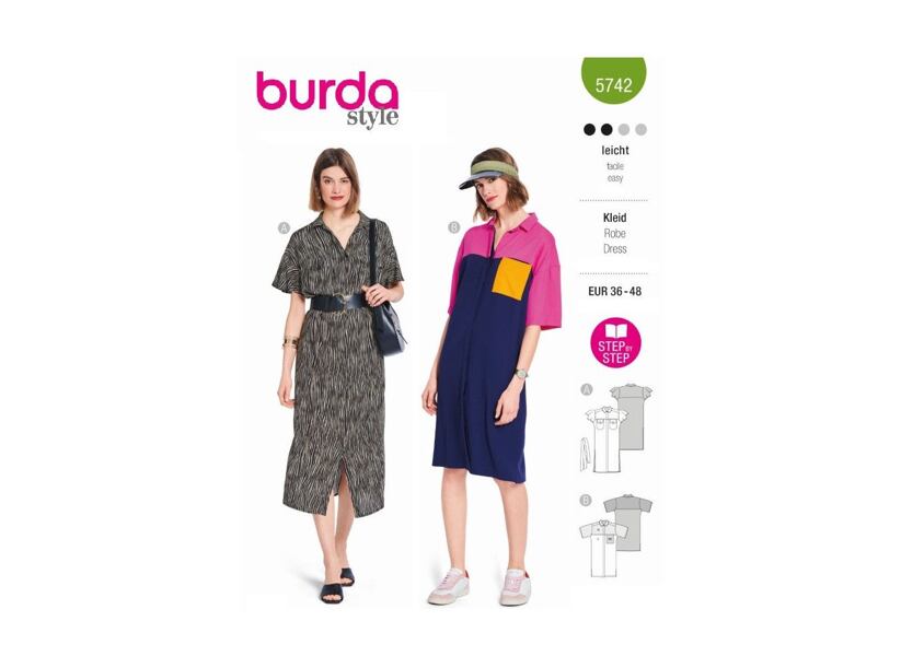 Strih Burda zelený 5742 - košeľové šaty, športové šaty, polo šaty