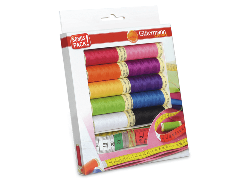 Sada šicích nití PES Gütermann (10x100m) + metr