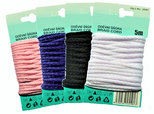 Šnúra odevná PES 4mm/5m