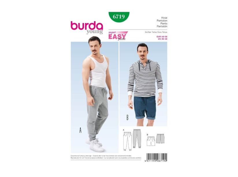 Strih Burda zelený 6719 - pánske nohavice - tepláky