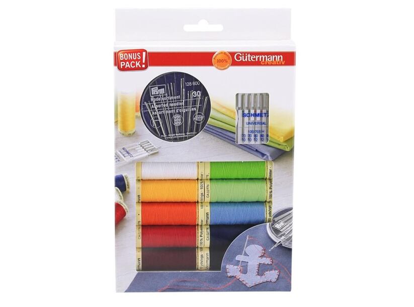 Sada šicích nití PES Gütermann (10x100m) + ruční a strojové jehly