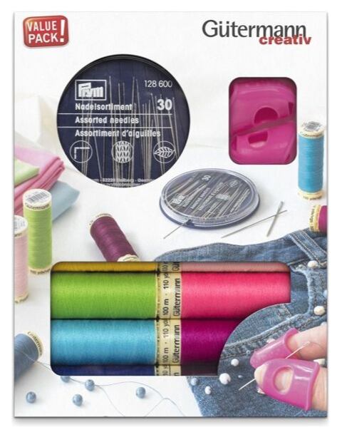 Sada šijacích nití PES Gütermann (8x100m) + ručné ihly Prym a náprstky