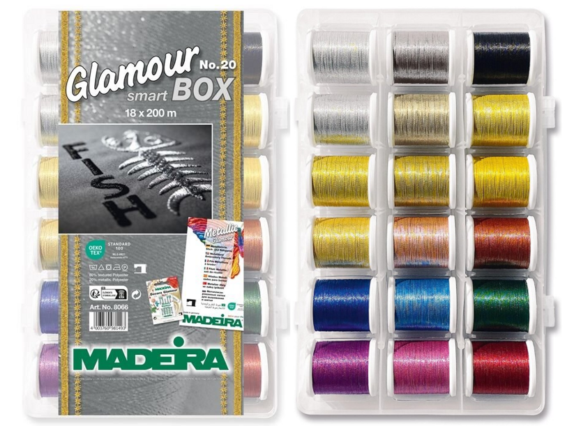 Vyšívacie nite PES Madeira Glamour 20 Smartbox (18x200m)