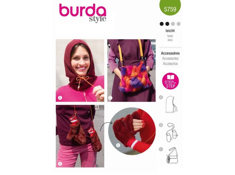 Strih Burda zelený 5759 - kukla, palčiaky, rukávnik