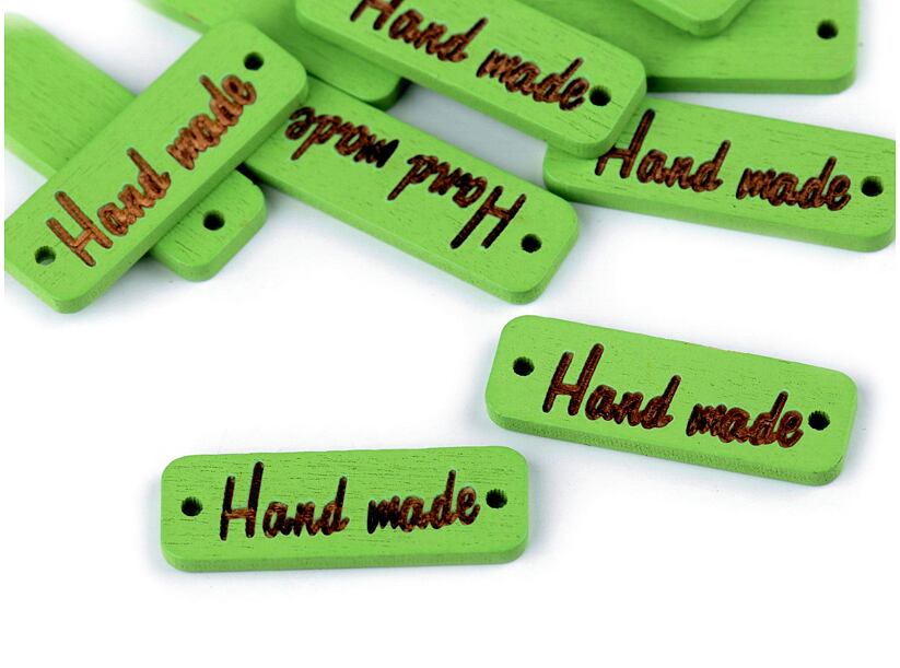Dřevěná nášivka Handmade (10ks) - zelená
