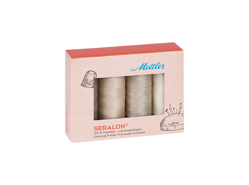Súprava šijacích nití PES - SERALON 100 METTLER (4x200m) - béžová