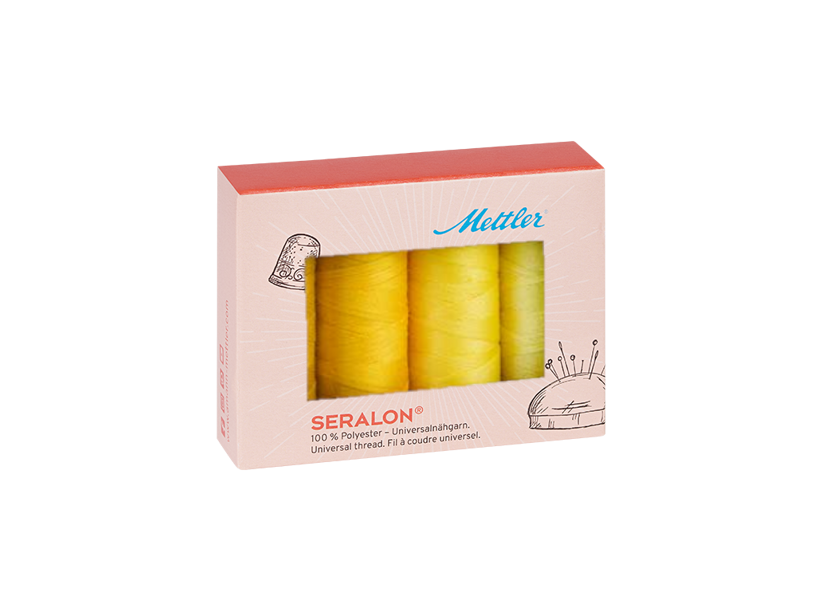 Súprava šijacích nití PES - SERALON 100 METTLER (4x200m) - žltá