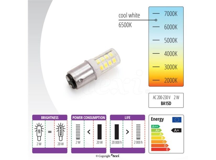 Žiarovka bajonetová LED BA15D TEXI, 240 V 2 W