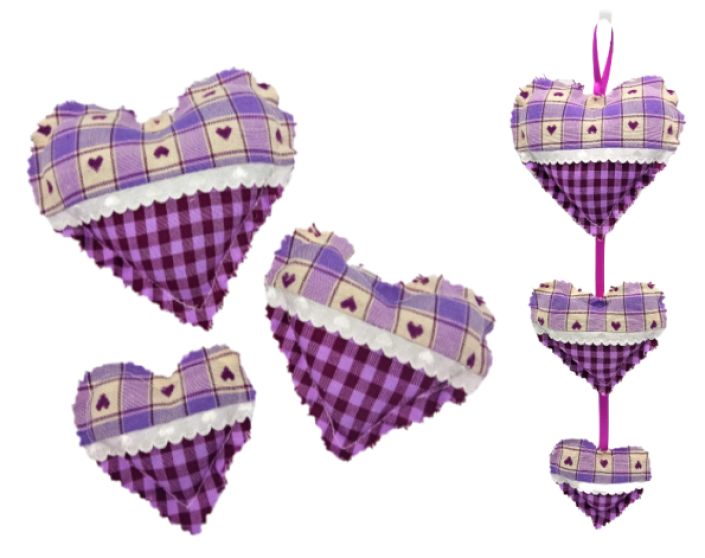 Sada 3 srdce s náplní z levandule